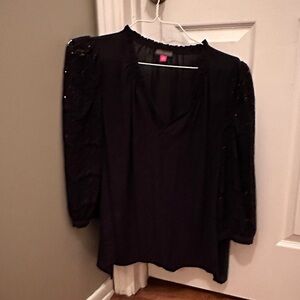 Vince Camuto Black Blouse with Lace Sleeves